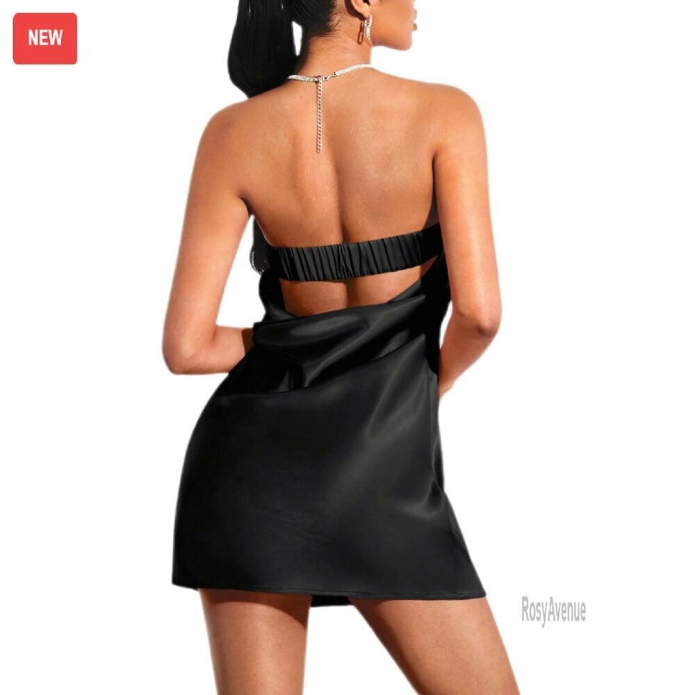 Strapless Satin Mini Dress with Cut Out Back, Size Down